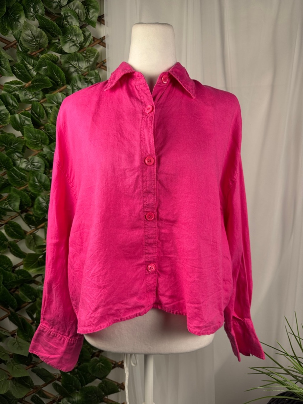 Zara Hot Pink Button-Down Collared Shirt